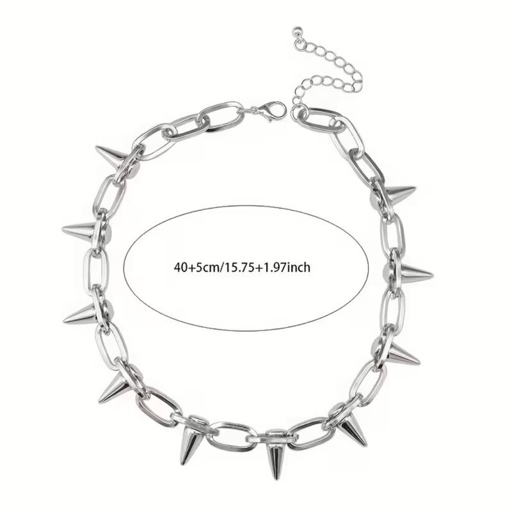 Chunky Spike Choker Necklace Chain Bold Statement Sexy Exaggerated Emo Goth Rave - Picture 4 of 5